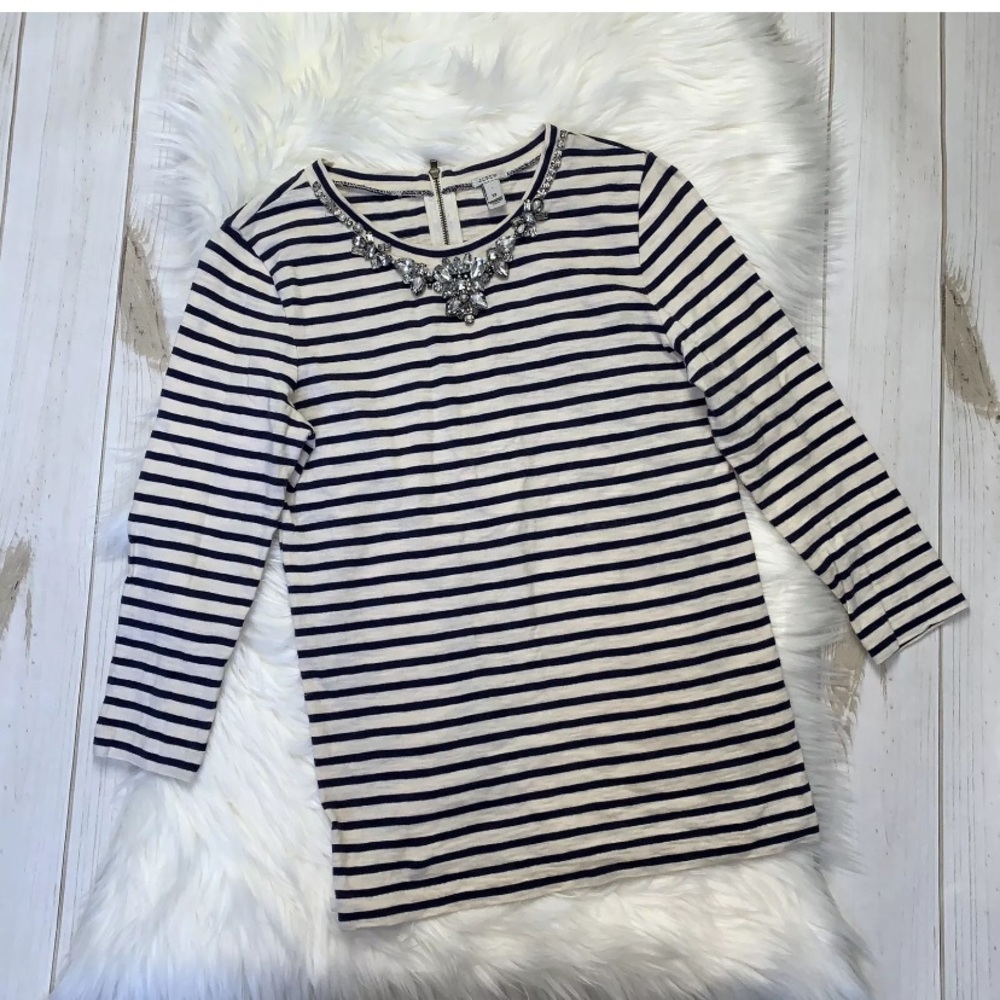 J. Crew Striped Jewelled Embellished Necklace Top